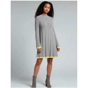 Anthropologie Funnel Neck Sweater Dress XS Wool Alpaca Ribbed Retro Bell Sleeve